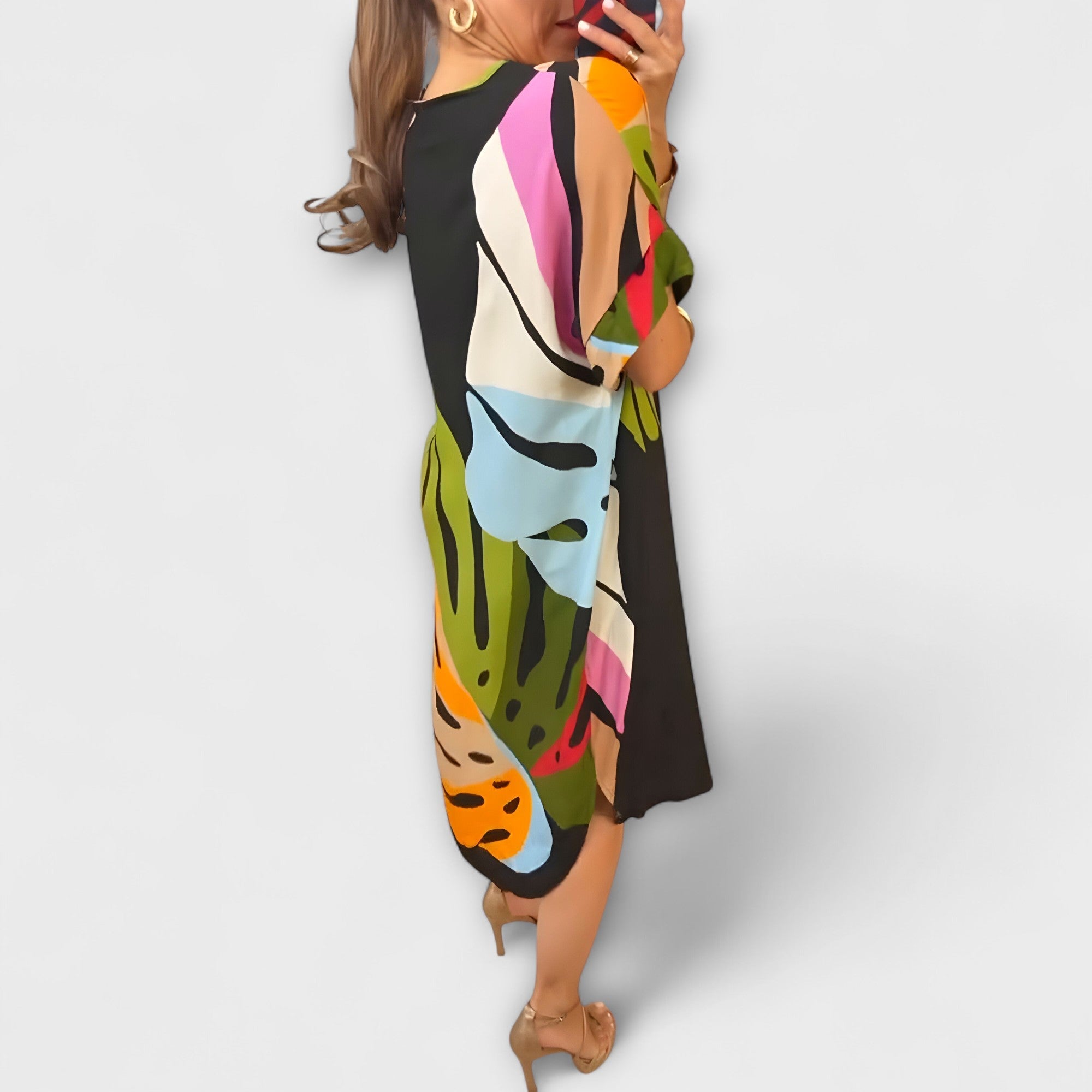 Aurora - Lässiges Kleid mit Bunter Blätterdruck