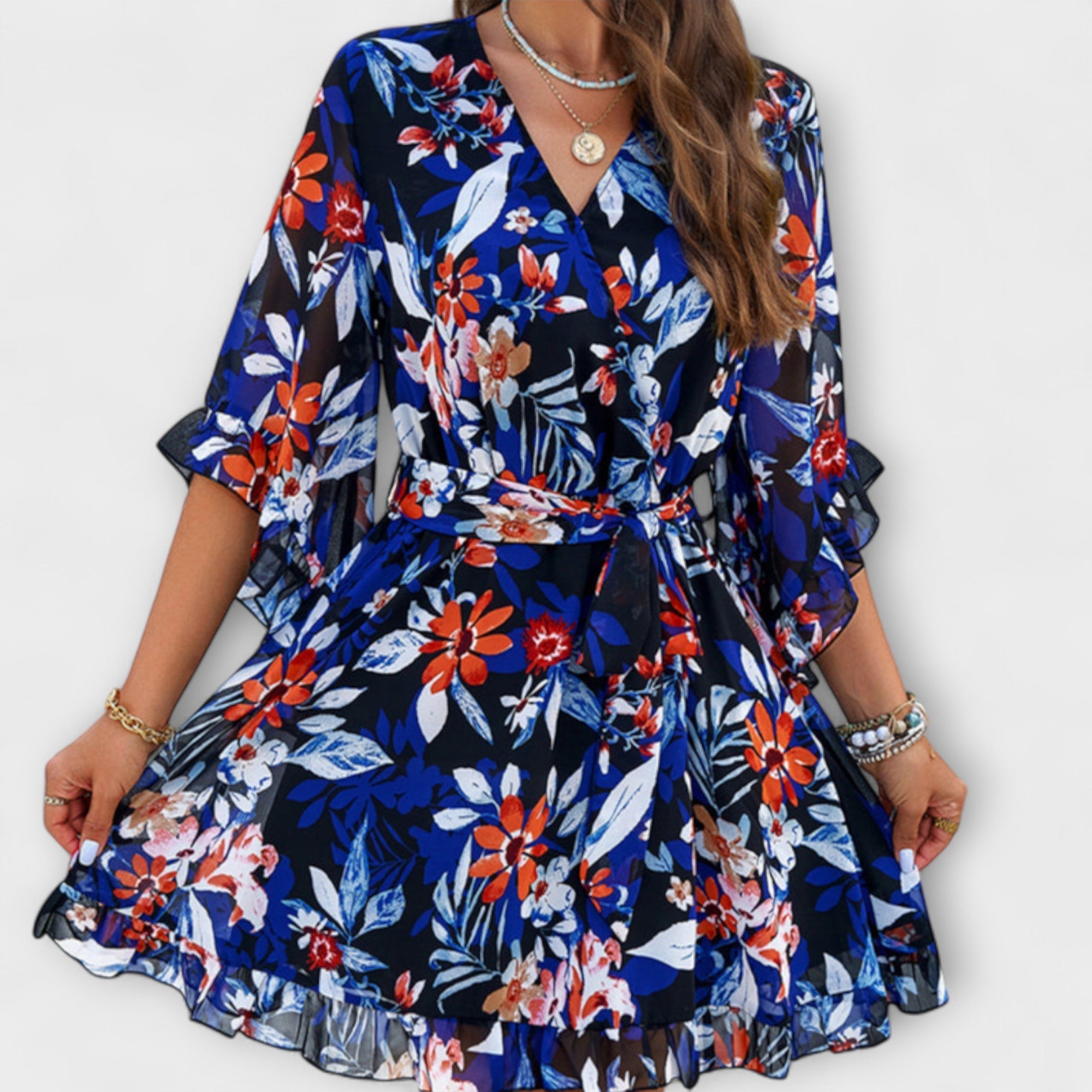 Aurora - Damen Midi Kleid mit Blumenmuster
