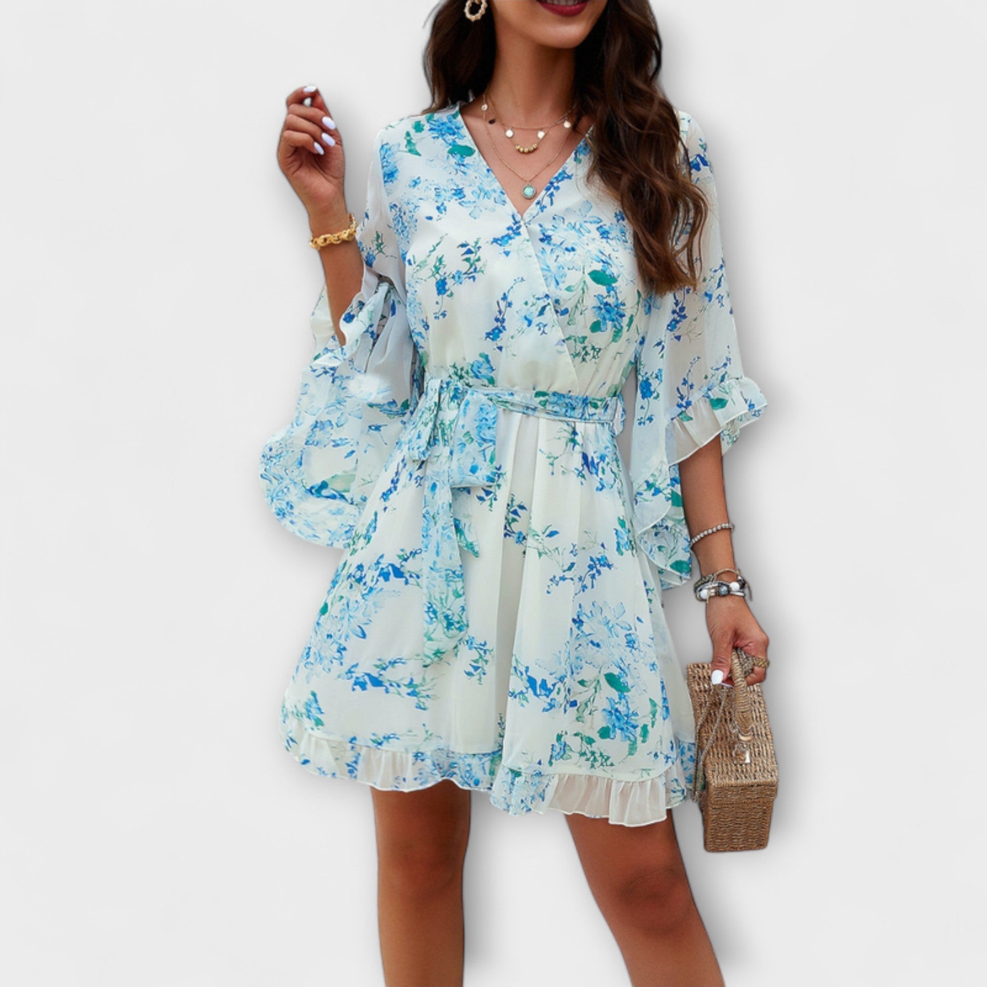 Aurora - Damen Midi Kleid mit Blumenmuster