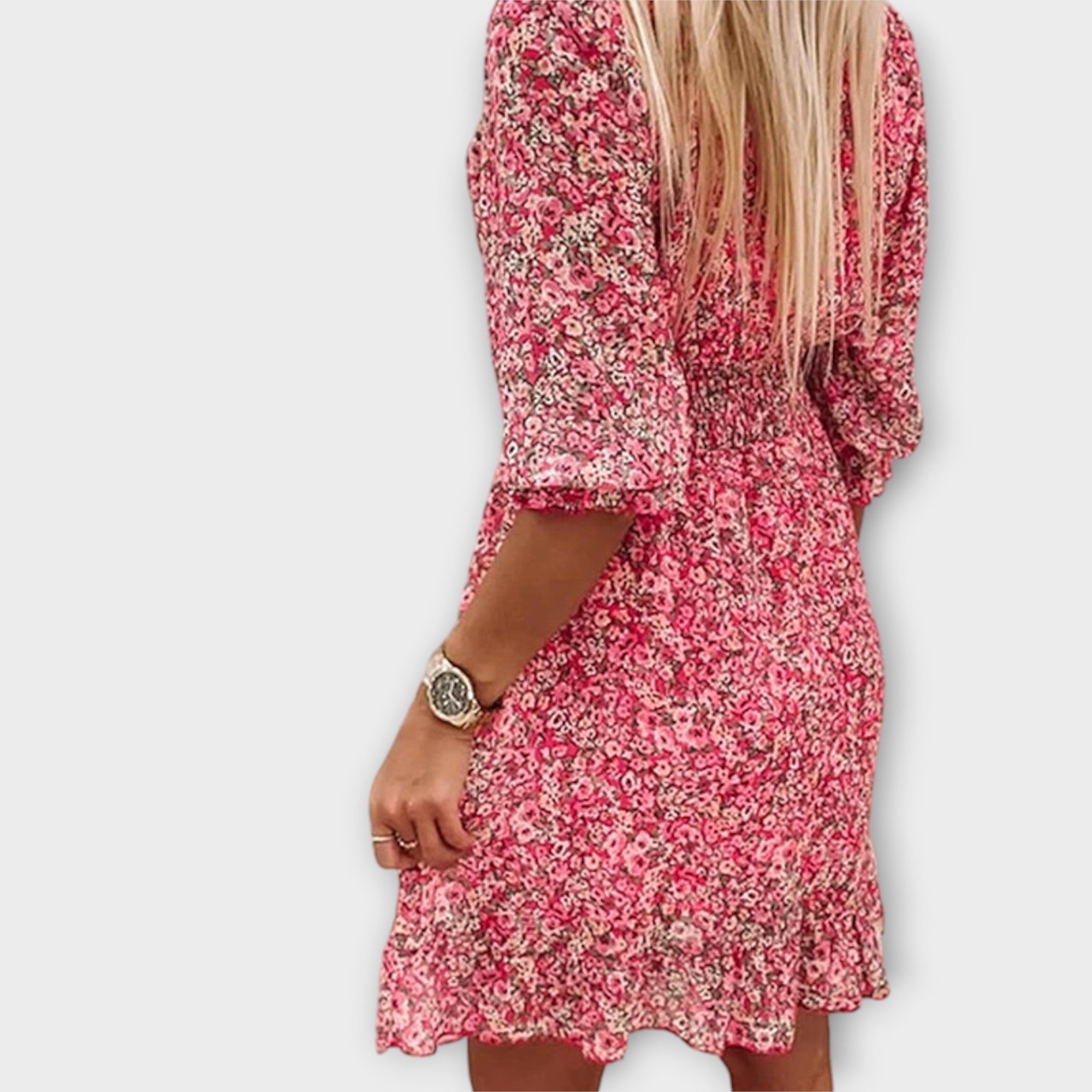 Aurora Blumiges Puffärmelkleid für Damen