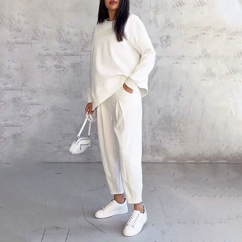 Mode, Freizeit Langarm mit rundem Hals ＆ Hose 2-teiliger Set