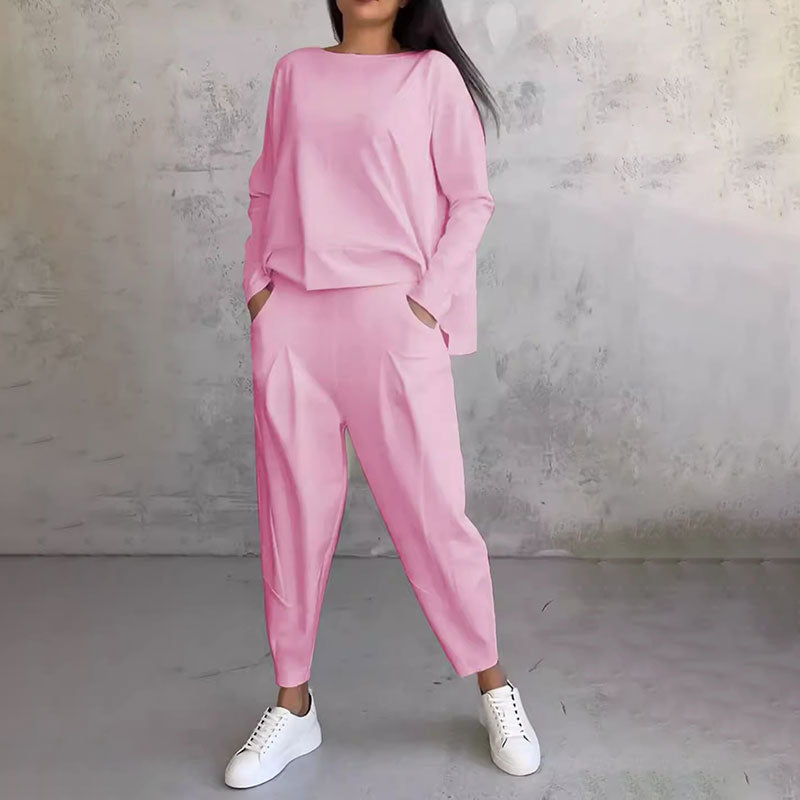 Mode, Freizeit Langarm mit rundem Hals ＆ Hose 2-teiliger Set