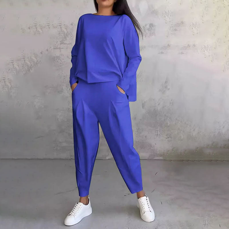Mode, Freizeit Langarm mit rundem Hals ＆ Hose 2-teiliger Set
